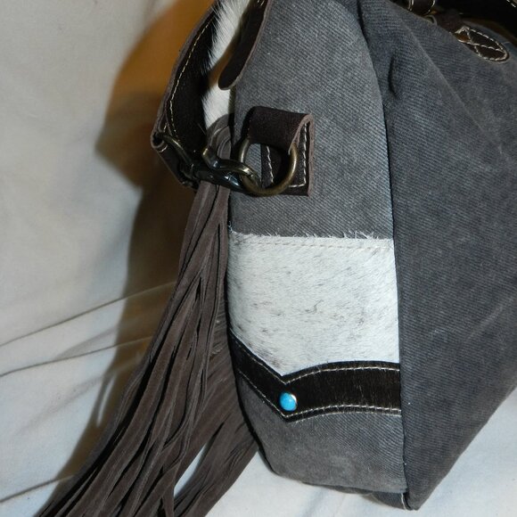 Myra Crashing Waves Fringed Hair On Leather Travel Tote Bag🆕FAST😮‍💨⚡🚚 - Picture 9 of 16